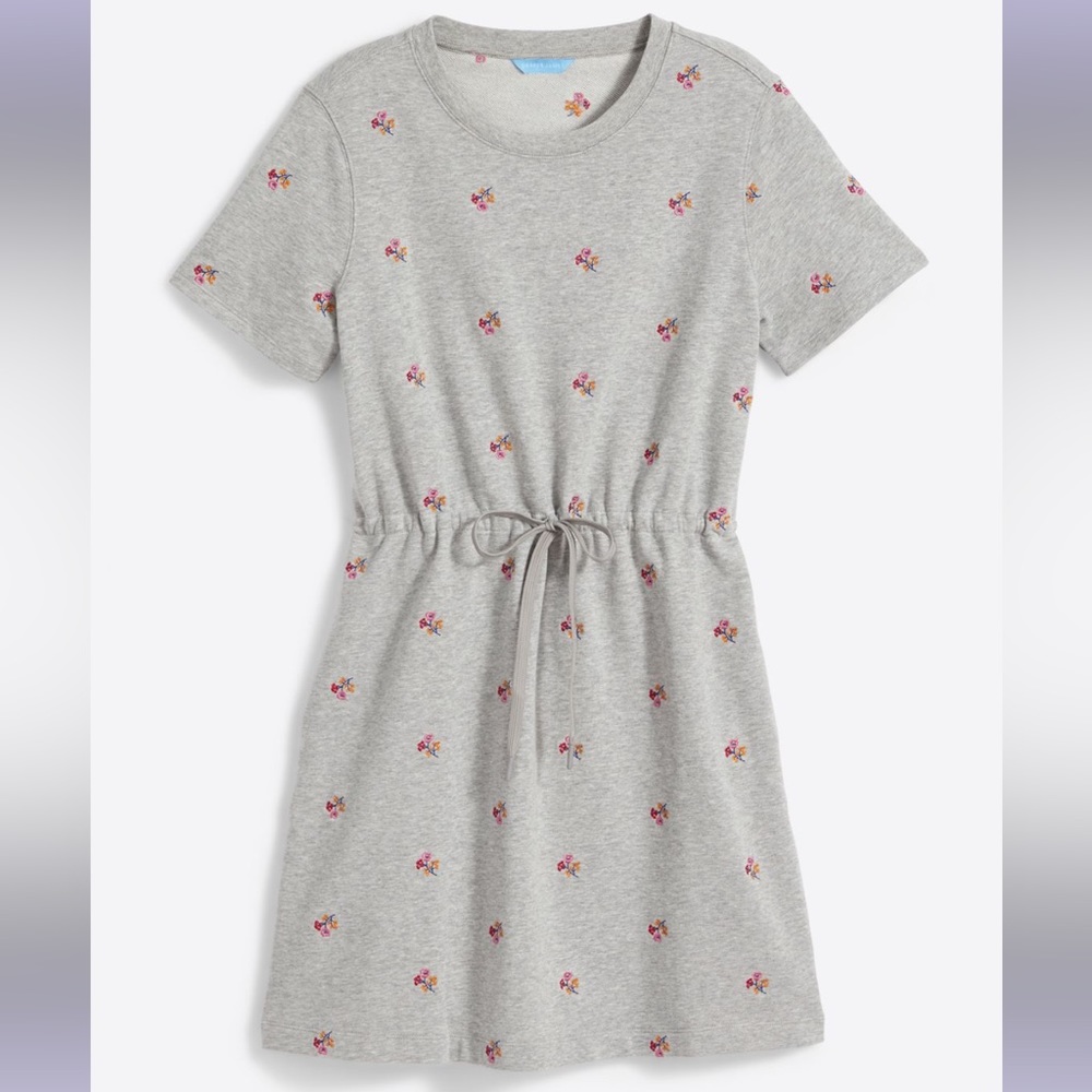 Draper James Gretchen Cotton Sweatshirt Dress in Embroidered Viola Gray Medium